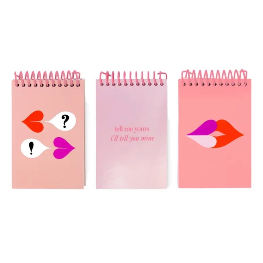 KATE SPADE NEW YORK PINK HEART/LIPS MINI SPIRAL NOTEPAD SET OF 3